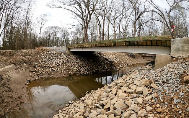 Bridge over a water. Trees in the background.