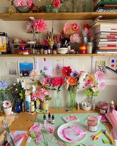 the desk of paper artist Susan Beech.