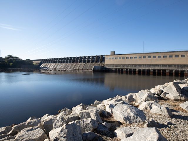 B. Everett Jordan Dam on the Cape Fear River on a clear day.