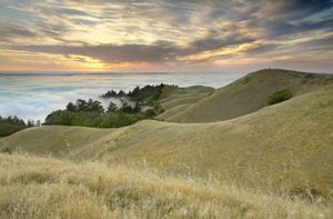 Stinson Beach at sunrise from Mt. Tamalpais in Marin County, California. 