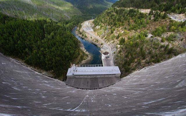 View from the top of Hungry Horse Dam in Kalispell, Montana.
