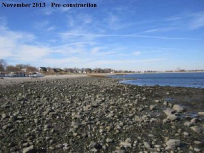 Severe erosion and degradation of the salt marsh at Stratford Point in Connecticut. Photo is dated November 2013, pre-construction.