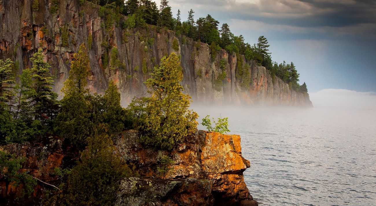 View of the cliffs along the Lake Superior shore.