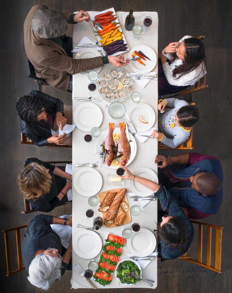 dinner table family style sustainable healthy meal