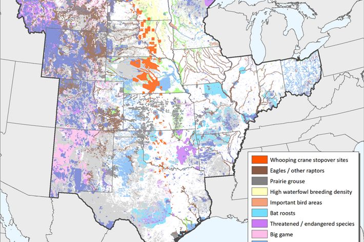 A map showing central U.S. Site Renewables Right wildlife layer.