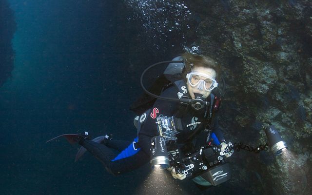 Sylvia Earle explores a sea cave. 