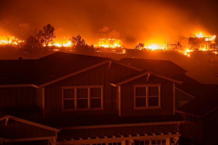 The "Glass Fire" burns homes and wildland in the Skyhawk Community in Santa Rosa, California on the night of September 27-28, 2020.