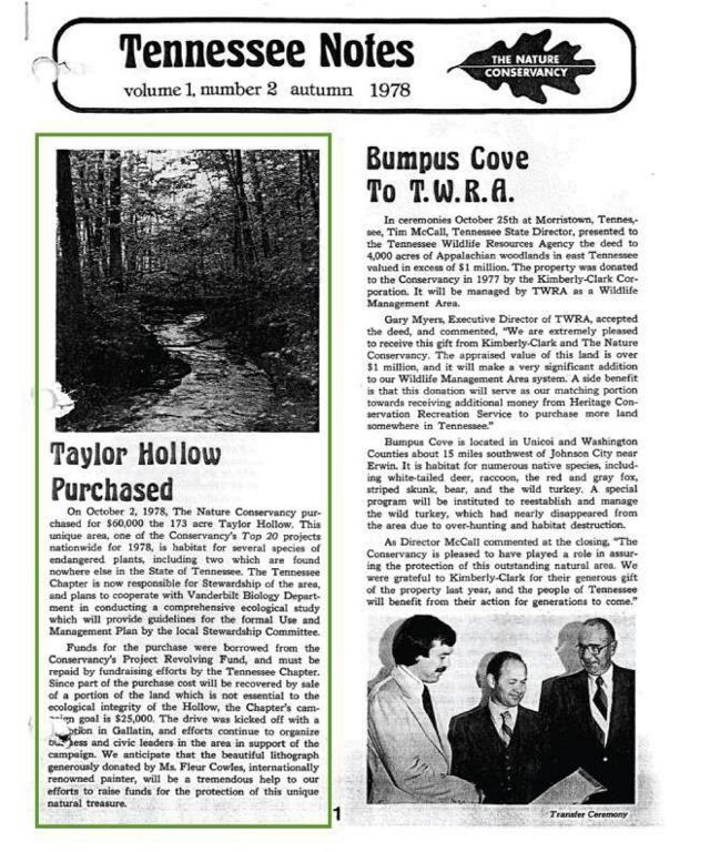 The front page of an old TNC newsletter.
