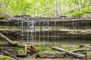 An image of a small ribbonfall over rocks in a river in TNC Kentucky's Sally Brown nature preserve.