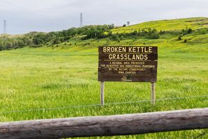 A preserve sign for Broken Kettle Grasslands.
