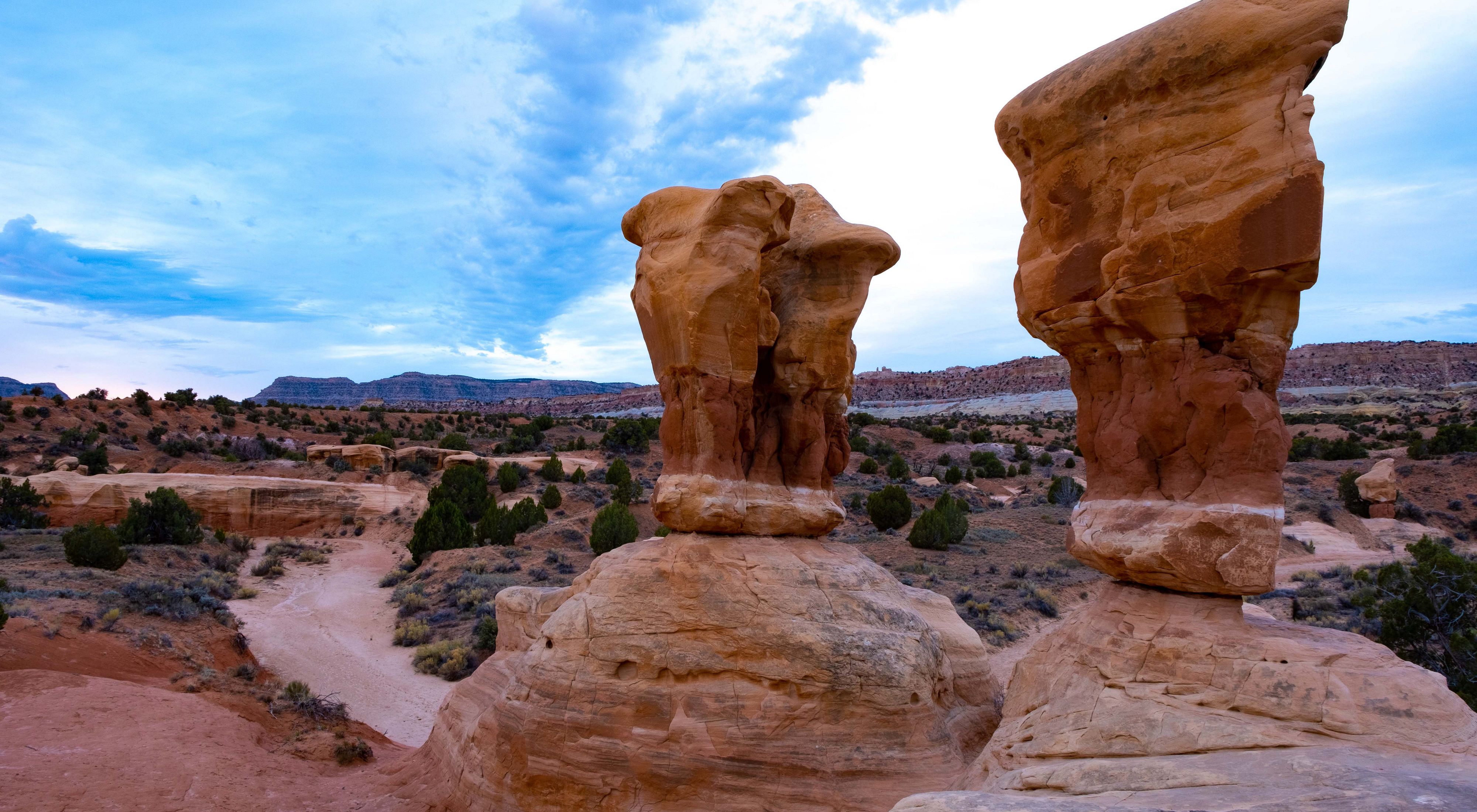 Two dramatic red rock columns in Grand Staircase Escalante National Monument, Utah.  