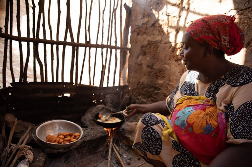 Nyashee Kombo makes bajias in her small restaurant.