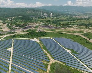 Aerial view of a solar plant in a coal region.