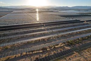 Solar array at sunset. 