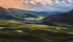 Dawn over the Qilian Mountains in China.