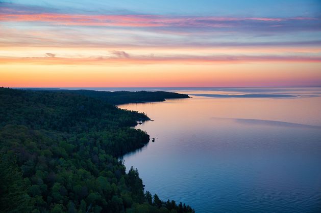 A sunrise over Michigan's Copper Harbor Peninsula on Lake Superior.