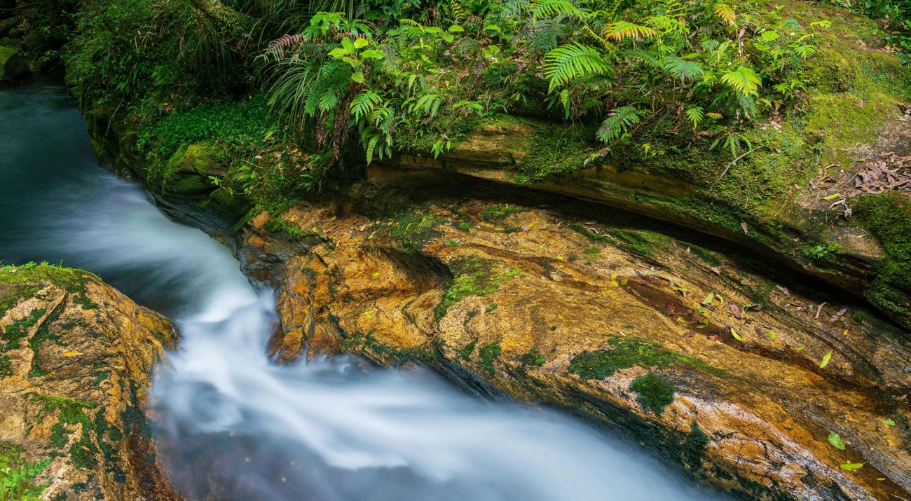An aerial image of a waterfall.