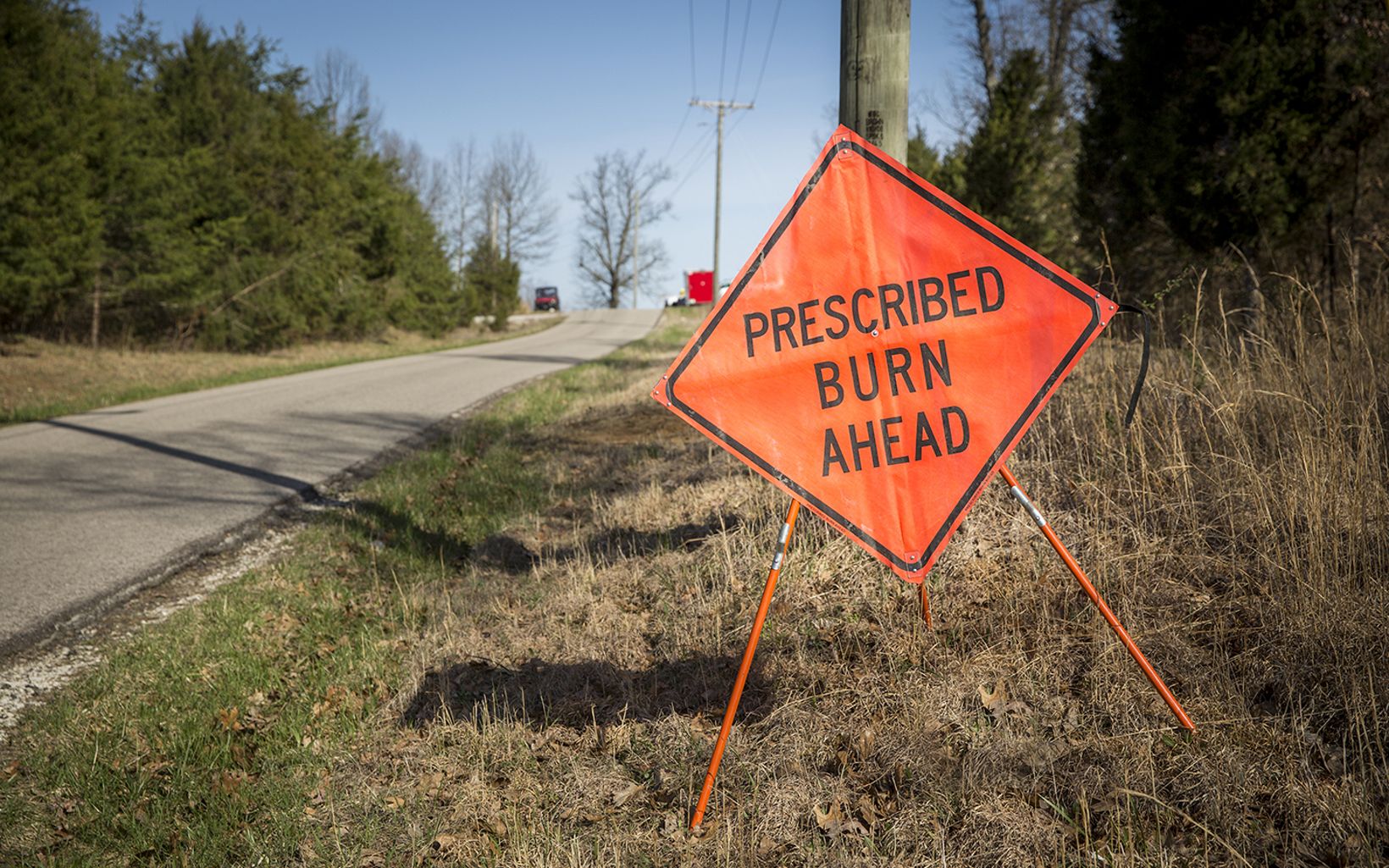 Prescribed Fire A sign on the side of the road informs the public that a prescribed fire is taking place. © Mike Wilkinson