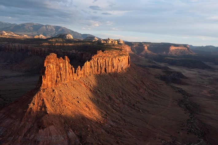 Aerial view of Dugout Ranch in the Indian Creek area around Canyonlands National Park and Bears Ears National Monument.