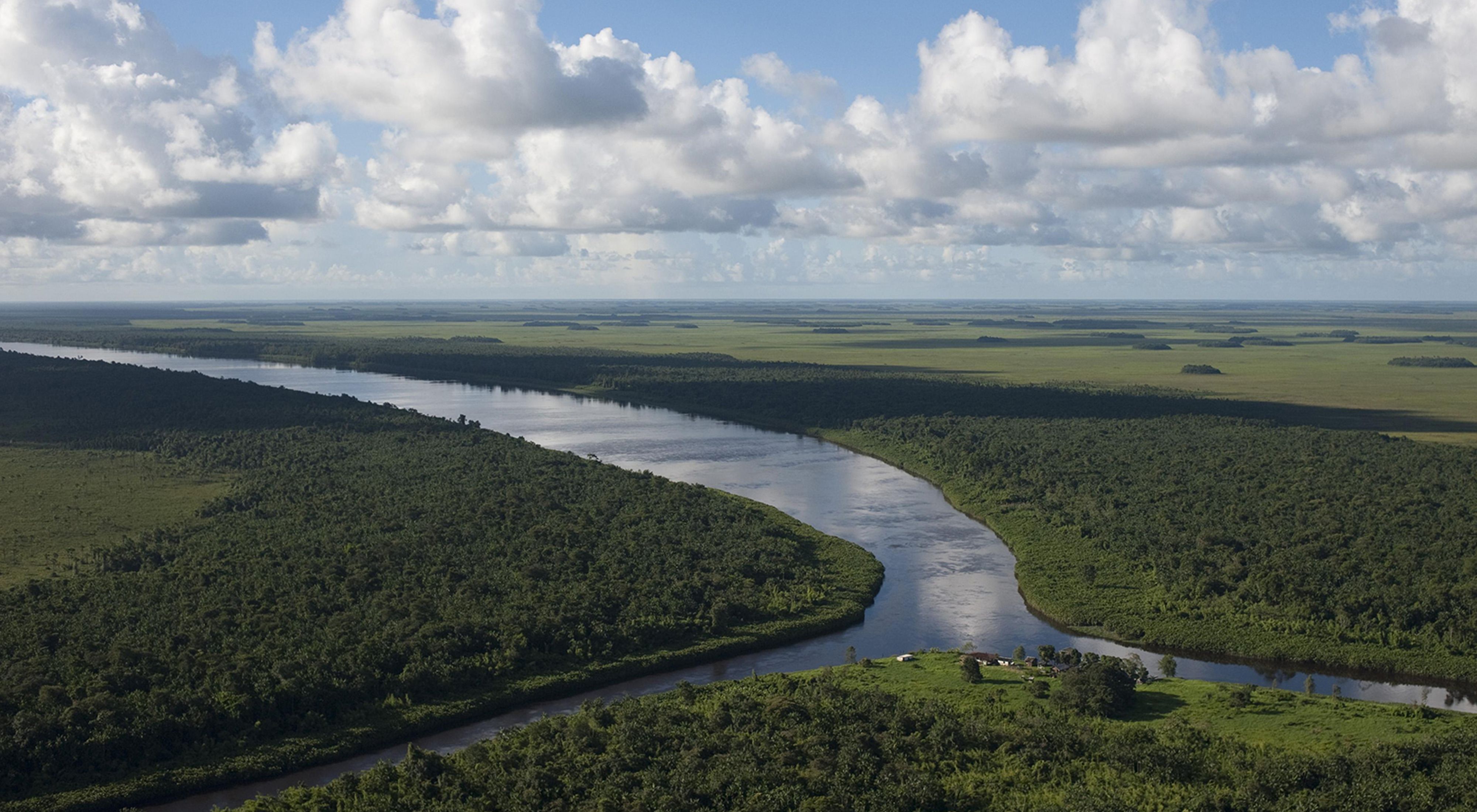 The Rio Curipí meets the Rio Uaçá on its way to the Atlantic Ocean, in the Oiapoque indigenous region of the Brazilian Amazon. 