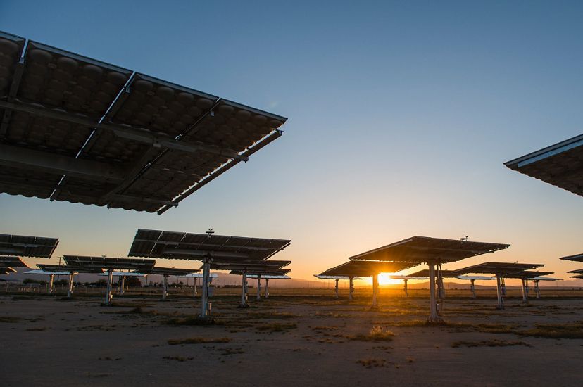 The sun rises at a solar facility in California.