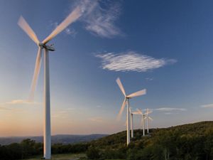Wind mills on a ridgeline. 