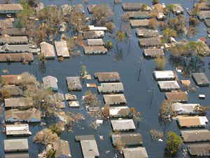 Photo of flooded homes.
