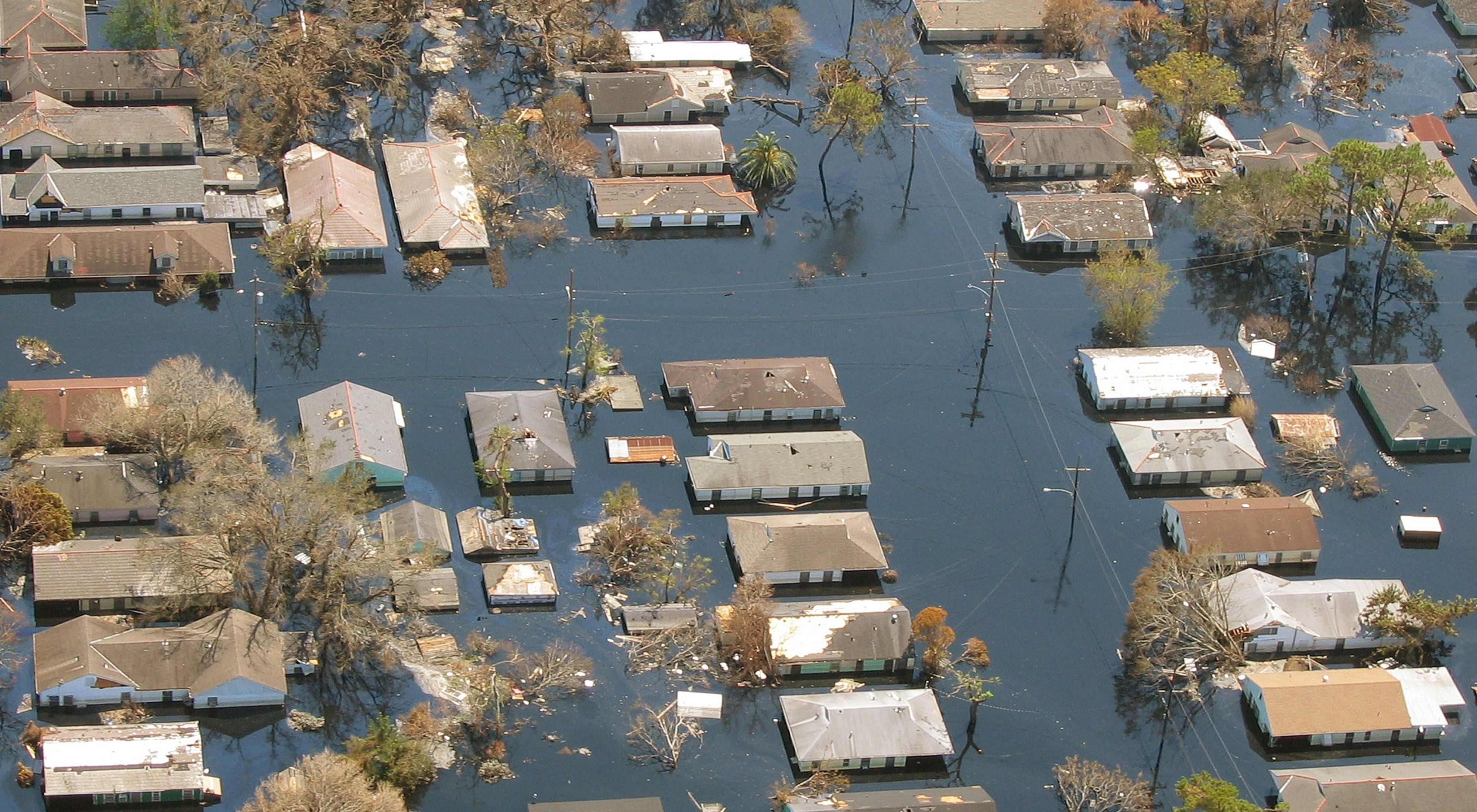 Arial views of flooded homes