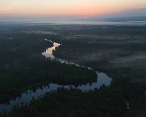 Aerial view of the Black River at dusk.