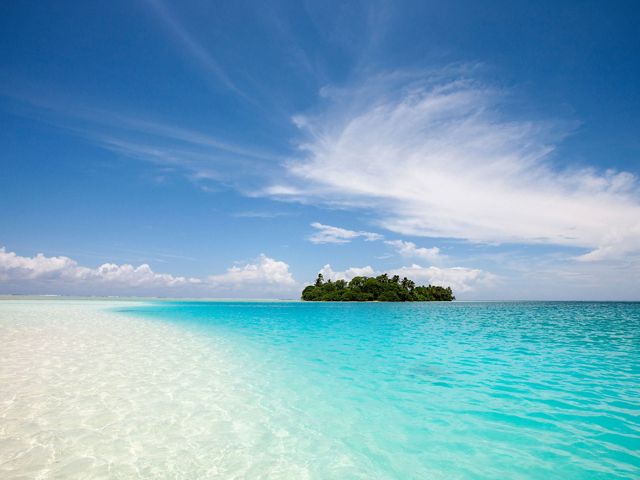Palmyra Atoll is a small, lush island surrounded by blue-green water