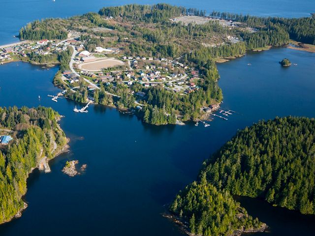 An aerial view of the Ahousaht Nation’s village in Clayoquot Sound