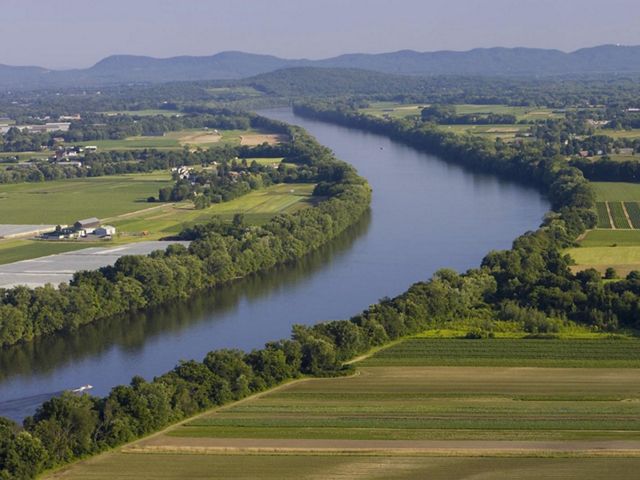 The Connecticut River as seen from South Sugarloaf Mountain in Deerfield, Massachusetts.