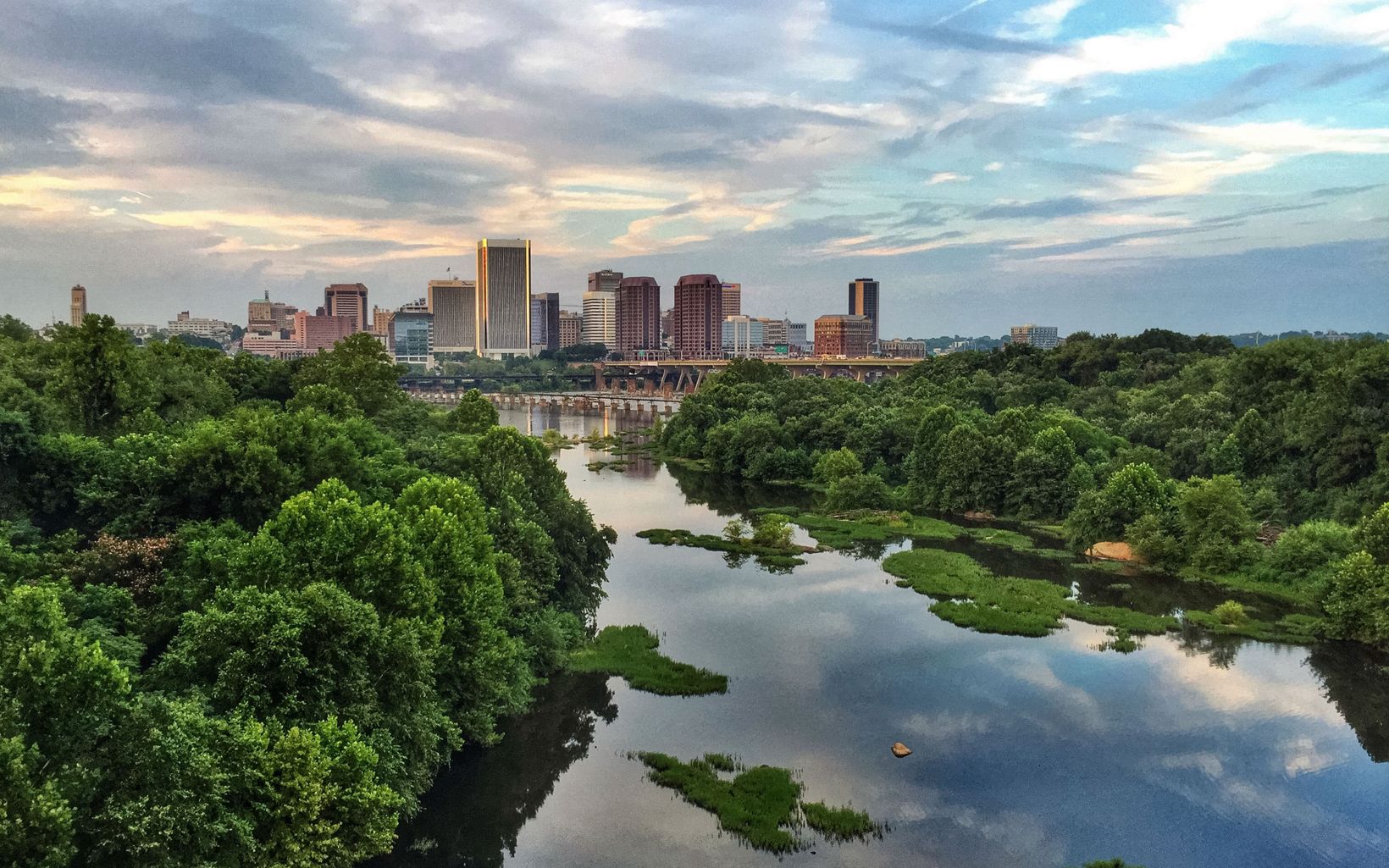 Richmond, Virginia is one of a handful of places that calls itself the River City. This image of Richmond's skyline was taken from the Lee Bridge, in Richmond, VA, USA.