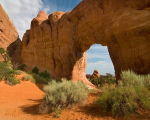 The desert landscape of Arches National Park near Moab in eastern Utah.
