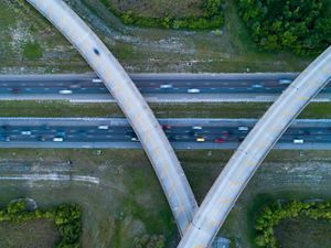 Aerial photo looking down at an overpass near Orlando, Florida.