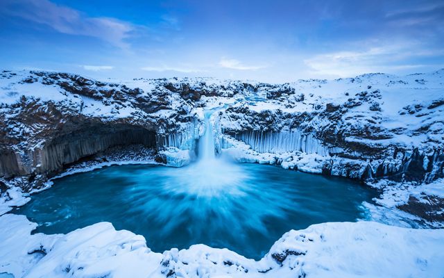 Long exposure of frozen waterfall 