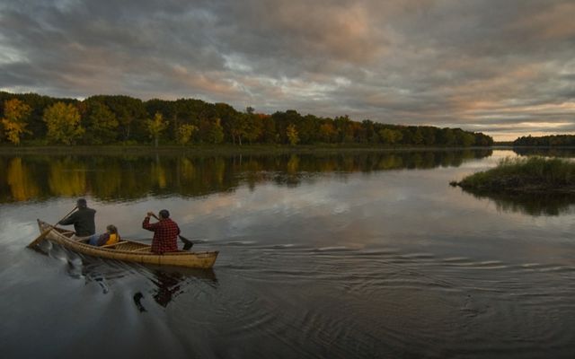 People kayaking on lake. 