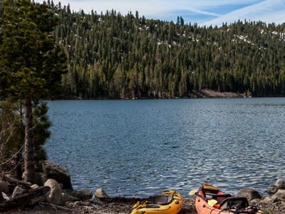 Kayaks at Independence Lake, one of the most pristine a
