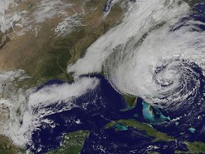 A satellite image of Hurricane Sandy.
