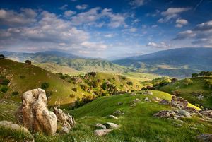 Scenic views of the rolling green hills and oak trees of the Tollhouse Ranch located in the heart of the Tehachapi corridor, California. 
