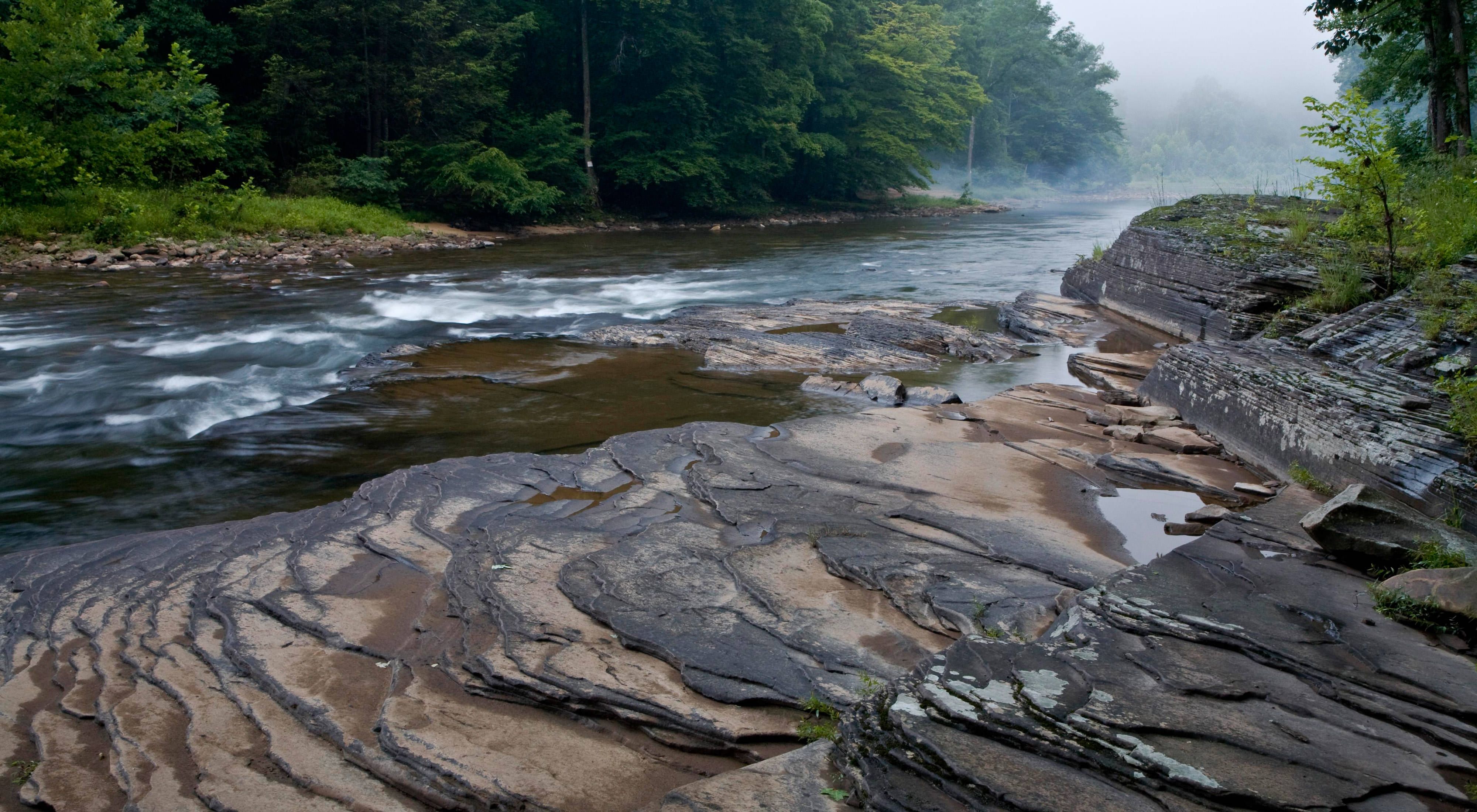 Morning mist over the Dry Fork River, a tributary of the Black Fork of the Cheat River in eastern West Virginia.