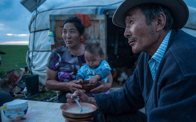 In Toson Hulstai Nature Reserve, herding families live in traditional Mongolian “gers,” or tents—transportable dwellings framed with local hardwood and covered by wool felt.
