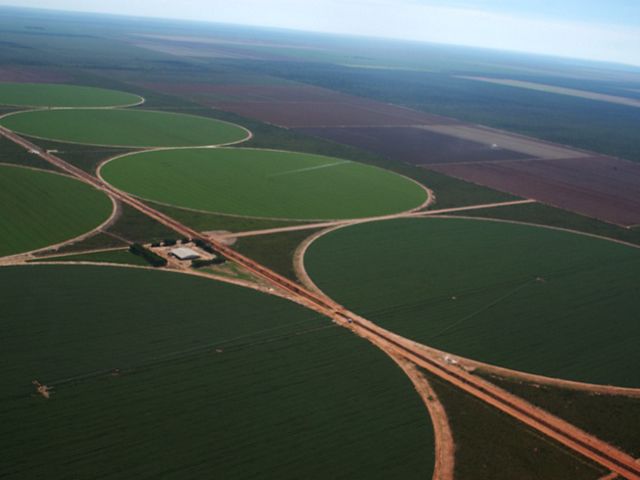 Soy watering system in western Bahia, Brazil, the new soybean frontier. Soy is taking over the Brazilian Cerrado, the world's most biodiverse savanna. 