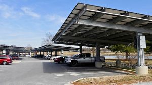 A picture of a solar panel carport.