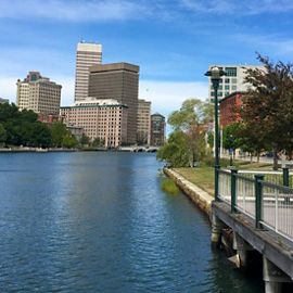 The Providence skyline from a dock.