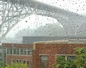 during a rainstorm. 2.3 million gallons of highly polluted stormwater runoff rolls off the north end of this bridge annually.