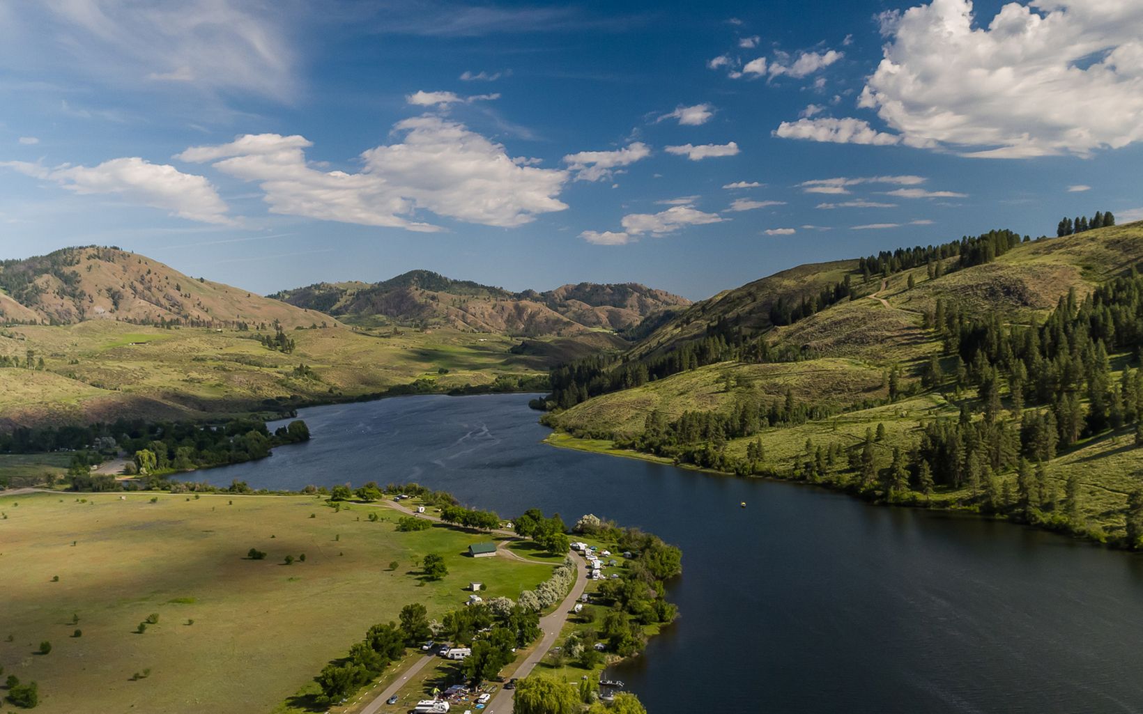 An aerial view of Pearrygin Lake State Park in the Methow Valley.
