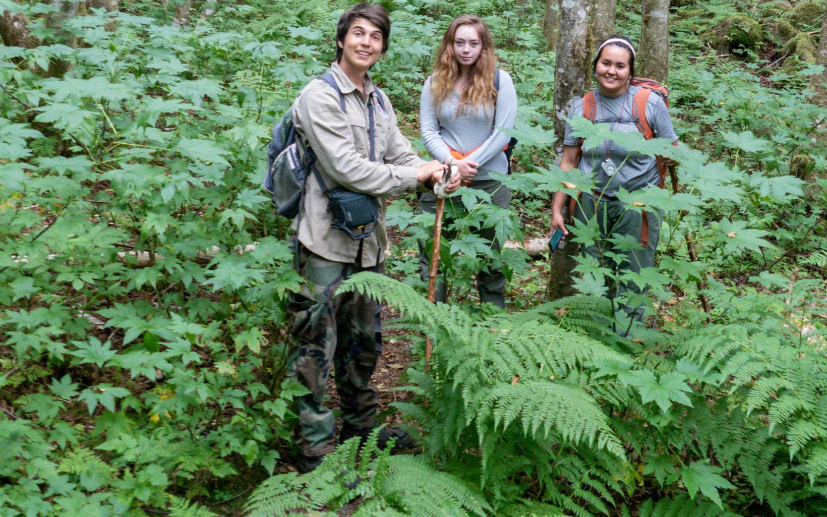Young Crew Students in our partner TRAYLS youth education program in natural resource management visit a second-growth forest. © Ian Johnson/SSP