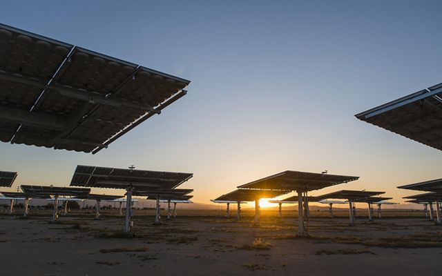 solar array at sunset