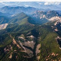 aerial view of forested mountains